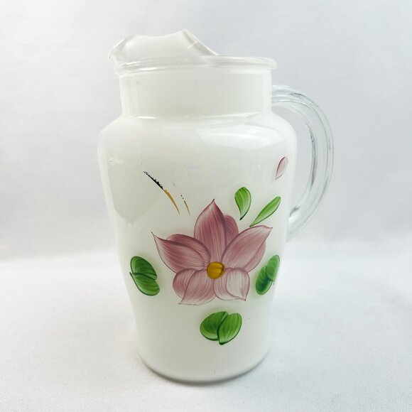 Bartlett Collins Gay Fad Vintage Juice Pitcher White Glass Hand Painted 32 oz 8" - Picture 9 of 9